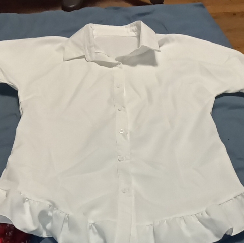 White Ruffled Button-Up Blouse